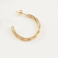 Polished gold-tone geometric twisted hoop earrings with a spiral texture design - Wave Pattern