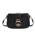 Bolso bandolera negro de cuero con hebilla redonda de metal dorado y correa ajustable - Negro Moda