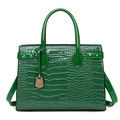 Borsa a mano verde alla moda con goffratura coccodrillo, grande capacità e rivetti dorati - Borsa Singola Verde