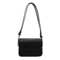 Minimalist black matte leather square crossbody bag with gold metal hardware and strap - Black