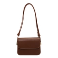 Minimalist caramel brown leather crossbody bag with flap and adjustable strap - Coffee