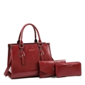 Ensemble 3 pièces de sacs en cuir verni bordeaux avec pochette et portefeuille - Ensemble trois pièces / Bordeaux