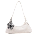 Bolso de hombro blanco minimalista con colgante floral y textura de cuadros - Blanco