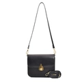 Classic black leather crossbody bag with elegant teardrop gold buckle and adjustable strap - Black