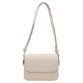 Minimalist beige crossbody bag for women with rectangular flap and gold-tone metal clips - Beige