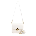 White leather crossbody square bag featuring a gold water-drop lock and extra shoulder strap - White