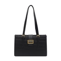Sac à bandoulière noir motif crocodile avec boucles dorées et design rectangulaire structuré - Noir