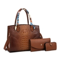 Set de 3 bolsos marrones con textura de cocodrilo, bolso de mano y cartera pequeña - Marrón Bolso Tote Y Bolso de Mano de Sobre Y Cartera