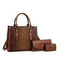 Set 3 pezzi borsa tote marrone goffrata coccodrillo con portafoglio e porta carte - Borsa Tote Portafoglio E Porta Carte / Marrone