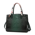 Juego de bolsos verde oscuro con patrón de cocodrilo y elegante pañuelo de seda - Bolso Individual Verde