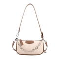 Minimalist cream shoulder bag with brown trim and silver flower chain detail - Off White