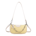 Pale yellow baguette shoulder bag with floral silver chain and white trim - Yellow