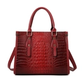 Red crocodile embossed tote bag with gold hardware and matching shoulder strap - Top Handle Bag / Burgundy