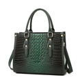Set 3 pezzi borsa verde scuro con motivo a coccodrillo sfumato e rivetti dorati - Borsa a spalla / Verde