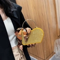 Borsa da sera gialla a cuore con diamanti, manico ad anello dorato e foulard di seta - Giallo