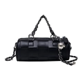 Moderne schwarze Zylindertasche mit Webmuster und silberner Kugel-Kettenriemen - Schwarz