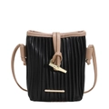 Modische braune und schwarze plissierte Beuteltasche mit goldener Schnalle und Gurt - Schwarz