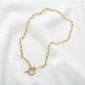Collier chaîne trombone doré avec fermoir OT incrusté de cristaux brillants - Style Boucle OT Zirconia / Doré