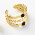 Retro mehrlagiger Ring aus Gold-Titanstahl mit schwarzen Steinen und gedrehter Textur - Schwarz Stil