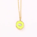 Goldene Titanstahl-Halskette mit neongrünem Evil Eye Anhänger und rundem Emaille-Design - Gelb