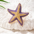 Starfish ocean style ring with purple enamel and golden bead texture on coral - One Size / Purple