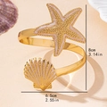 Goldener Seestern und Muschel Armreif mit Emaille und verstellbarem offenem Design - Weiß Seestern Muschel Offener Stil / Weiß