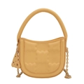 Stylish yellow semi-circle crossbody bag with waffle texture and cheese pendant detail - Light Yellow