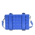 Quilted royal blue square crossbody bag with silver hardware and adjustable shoulder strap - Blue