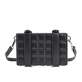 Modern black quilted crossbody box bag with vertical ribbons and silver metal hardware - Black