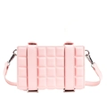 Pink checkered crossbody box bag with quilted design and silver hardware details - Pink