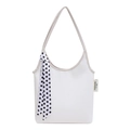 Borsa a spalla plissettata bianca con sciarpa a pois ed etichetta moda per donna - Bianco