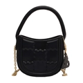 Classic black half-moon crossbody bag with wave texture quilting and gold chain - Black