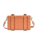 Brown checkered rectangular crossbody bag with decorative straps and silver hardware - Brown