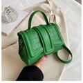 Leuchtend grüne quadratische Handtasche mit Krokostruktur und Metallkette - Grün