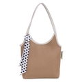 Borsa sottobraccio marrone arricciata con manici bianchi e fiocco a pois - Cachi