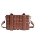 Brown quilted plaid crossbody square bag with silver hardware and adjustable strap - Brown
