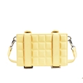Light yellow square crossbody bag with checkered embossing and vertical strap detail - Apricot Yellow