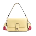 Pale yellow square crossbody bag with gold turn-lock and striped fabric strap - Yellow
