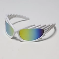 Futuristic white wing-shaped sunglasses with iridescent gradient lenses for Y2K style - White Frame Gold Lenses