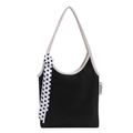 Black pleated underarm bag with white strap and chic polka dot scarf accessory - Black