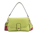 Lime green leather crossbody bag with striped strap and golden hardware accents - Green