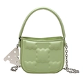 Green biscuit-shaped handbag with unique texture, silver chain strap, and cheese charm - Green