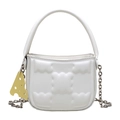 White quilted biscuit bag with silver chain strap and yellow cheese charm accessory - White