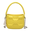 Bright yellow biscuit-textured PU leather handbag with silver chain and cheese charm - Yellow