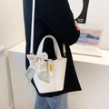 White bucket bag in lychee leather with gold clasp and floral scarf accessory - Off White