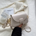 Minimalist creamy white faux leather flap bag with square buckle and slim strap - White