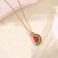 Collier en acier titane avec pendentif créatif en émail en forme de tranche de pastèque - Tranche de Pastèque