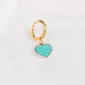 Light blue glitter heart pendant earrings with gold hoop closure on white silk - Cyan Heart Stainless Steel Hoop / Cyan (Single Piece)
