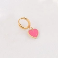 Pink glitter heart drop earrings with gold hoops made of premium stainless steel - Pink Heart Stainless Steel Hoop / Pink (Single Piece)