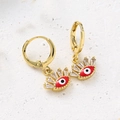 Vergulde Evil Eye oorbellen met rood email en zirkonia stenen voor dames luxe stijl - Rood